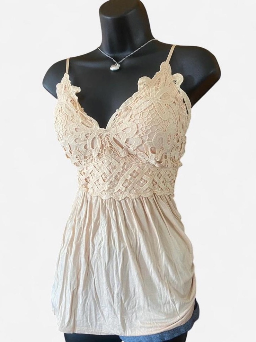 Cream Babydoll Top with Lace Detailing
